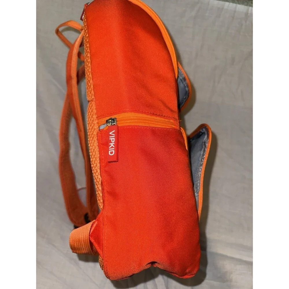 VIPKID Small Orange Backpack Smile Face Patch Zip Padded Adjustable Straps